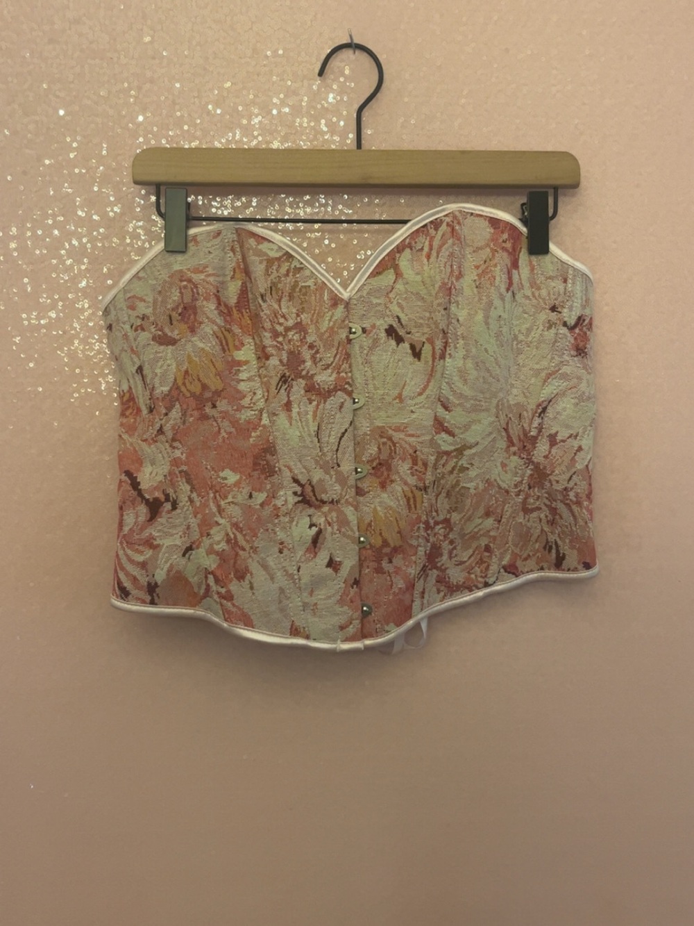SHEIN Pink Floral Brocade Strapless Corset Top - Picture 2 of 4